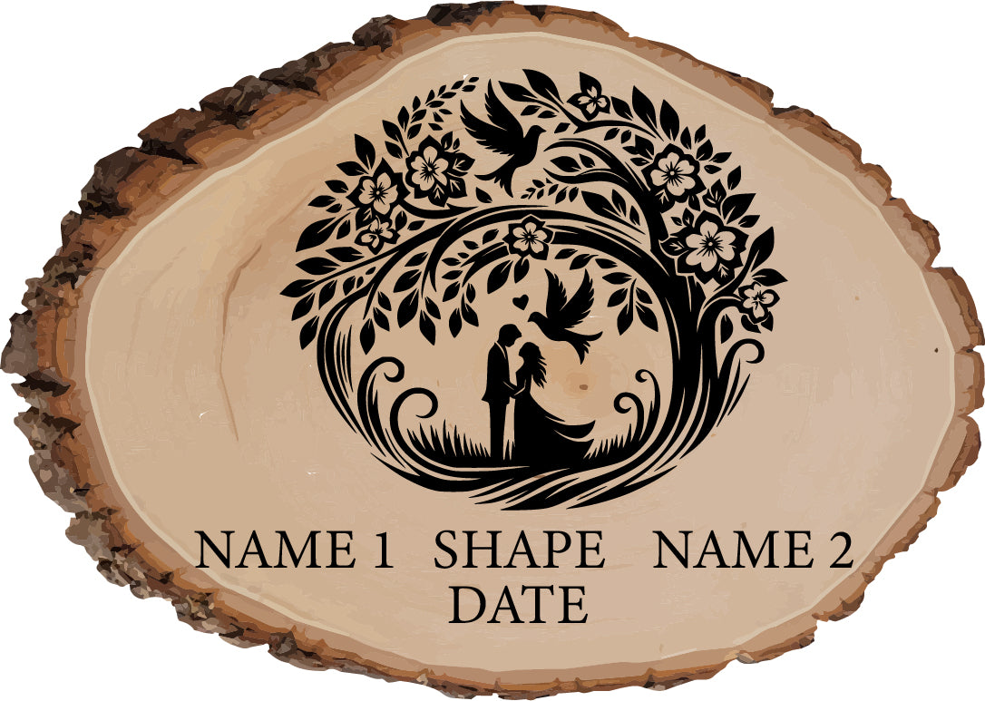 Custom Wedding Tree Slice Sign – Personalized Engraved Wood Plaque with Couple's Names & Date – Rustic Wedding Decor or Gift